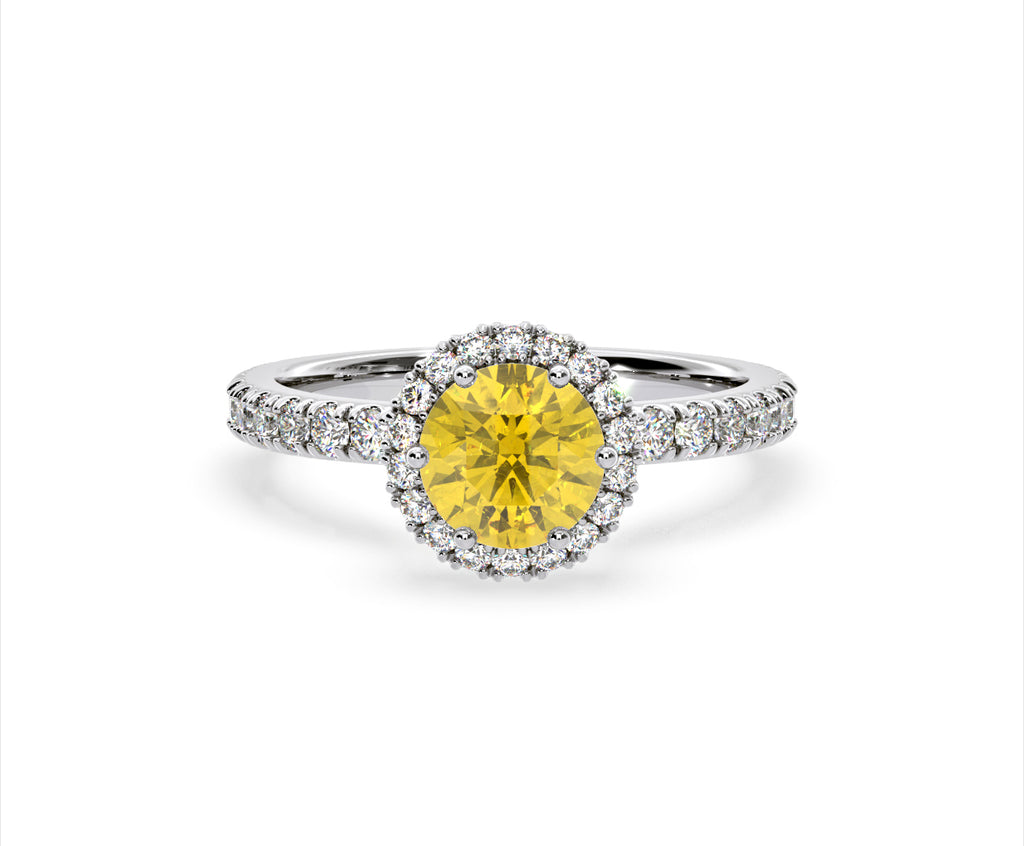 Alessandra Yellow Lab Diamond 1.70.ct Halo Ring in Platinum - Elara Collection