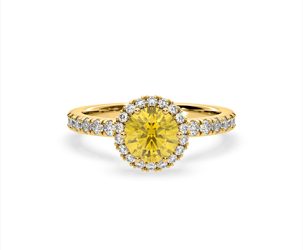 Alessandra Yellow Lab Diamond 1.70.ct Halo Ring in 18K Yellow Gold - Elara Collection