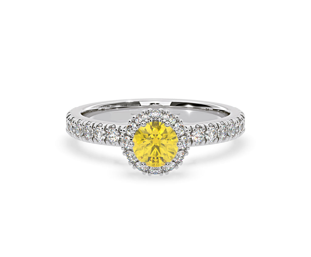 Alessandra Yellow Lab Diamond 1.10.ct Halo Ring in 18K White Gold - Elara Collection