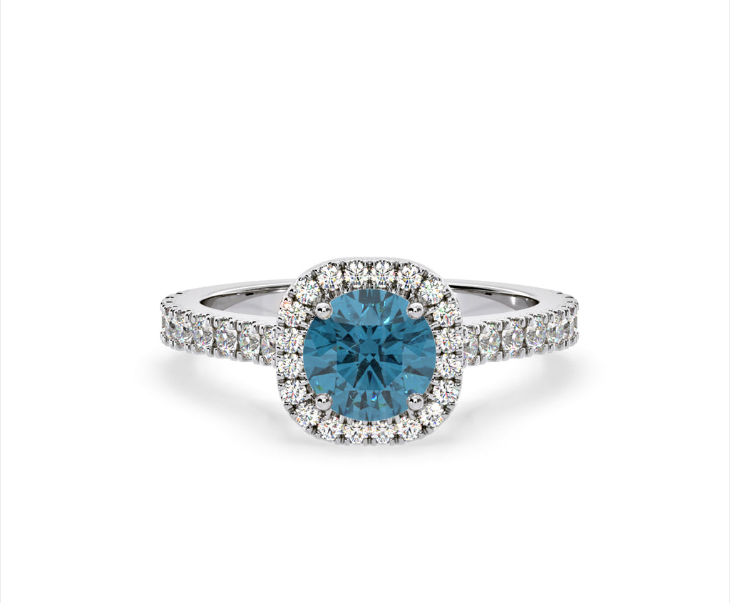 Elizabeth Blue Lab Diamond 1.70ct Halo Ring in Platinum - Elara Collection