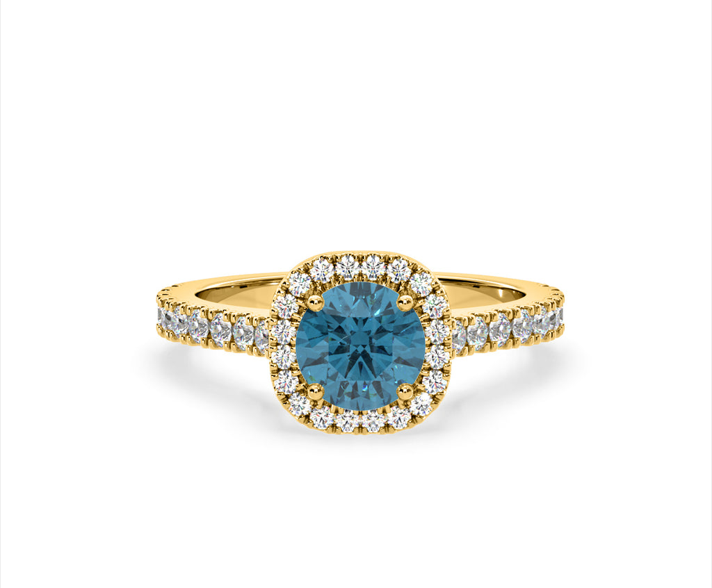 Elizabeth Blue Lab Diamond 1.70ct Halo Ring in 18K Yellow Gold - Elara Collection