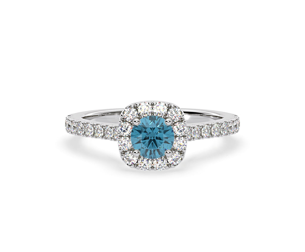 Elizabeth Blue Lab Diamond 1.00ct Halo Ring in 18K White Gold - Elara Collection