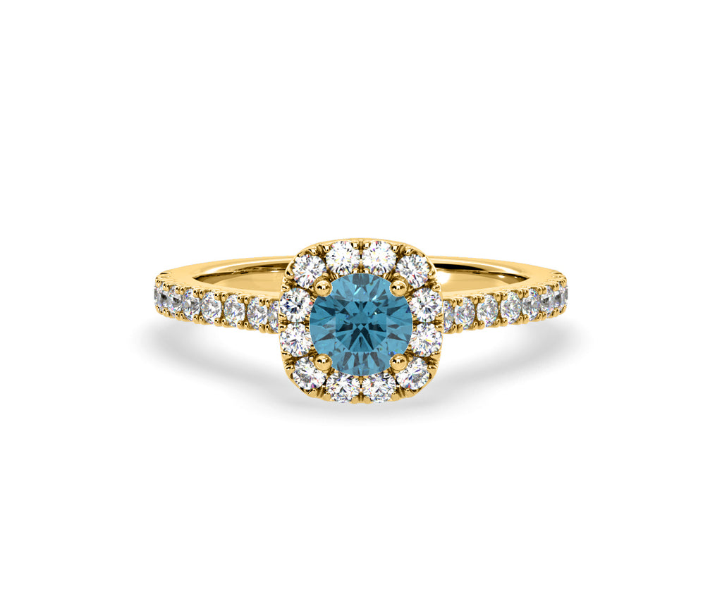 Elizabeth Blue Lab Diamond 1.00ct Halo Ring in 18K Yellow Gold - Elara Collection