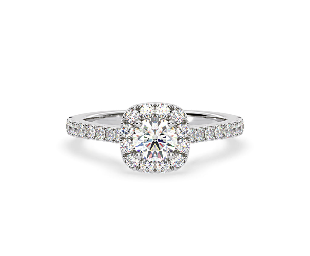 Elizabeth Diamond Halo Engagement Ring 18K White Gold 1.00ct G/SI2