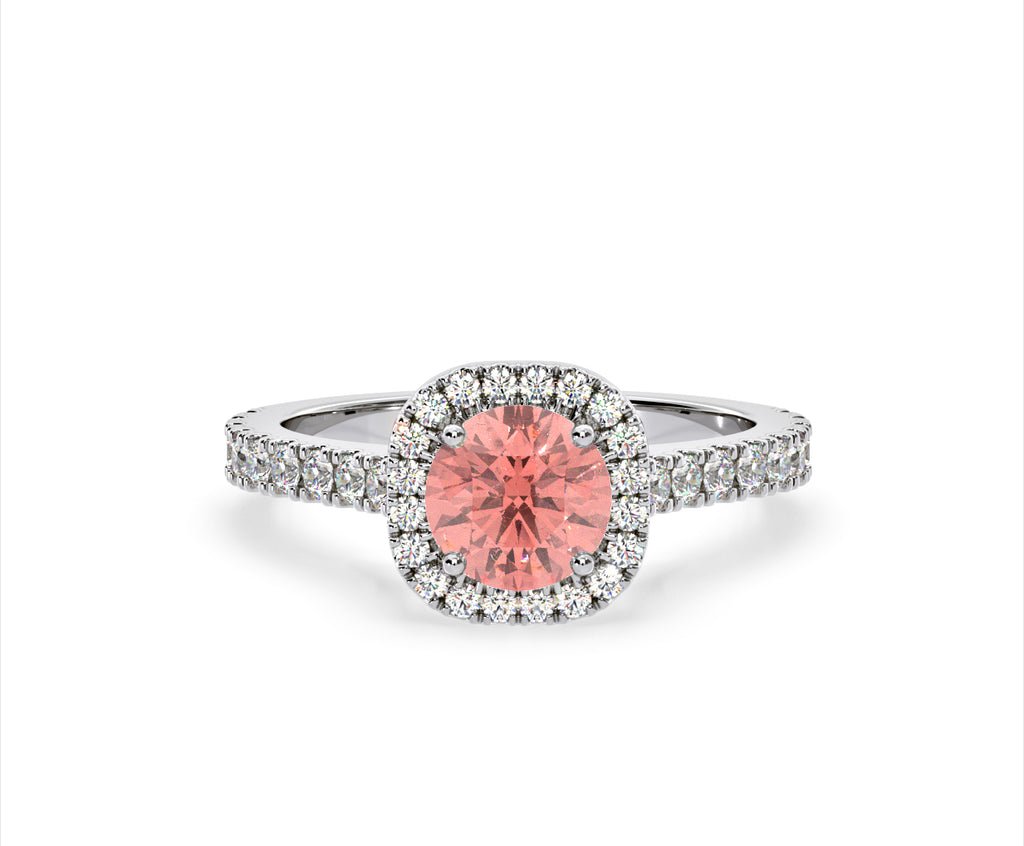 Elizabeth Pink Lab Diamond 1.70ct Halo Ring in 18K White Gold - Elara Collection