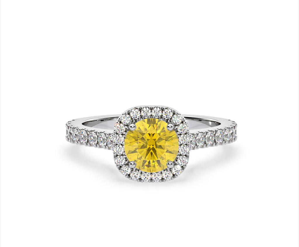 Elizabeth Yellow Lab Diamond 1.70ct Halo Ring in 18K White Gold - Elara Collection