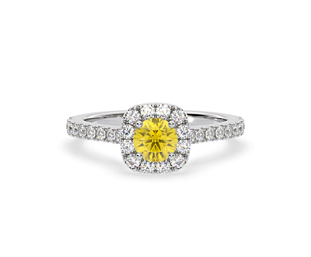 Elizabeth Yellow Lab Diamond 1.00ct Halo Ring in 18K White Gold - Elara Collection