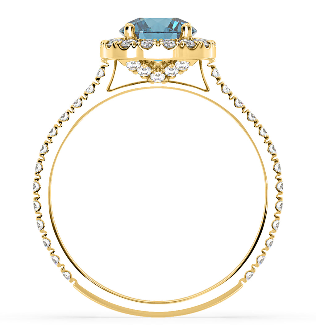 Reina Blue Lab Diamond 1.80ct Halo Ring in 18K Yellow Gold - Elara Collection