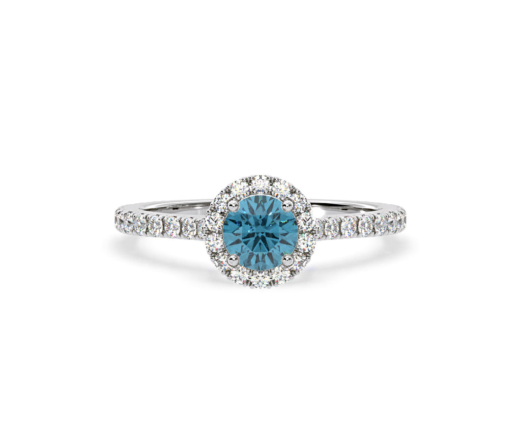 Reina Blue Lab Diamond 1.10ct Halo Ring in Platinum - Elara Collection