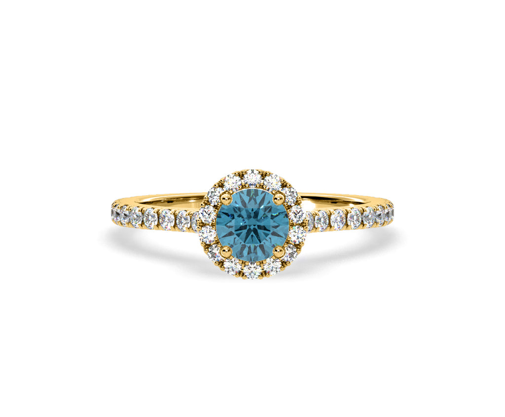 Reina Blue Lab Diamond 1.10ct Halo Ring in 18K Yellow Gold - Elara Collection