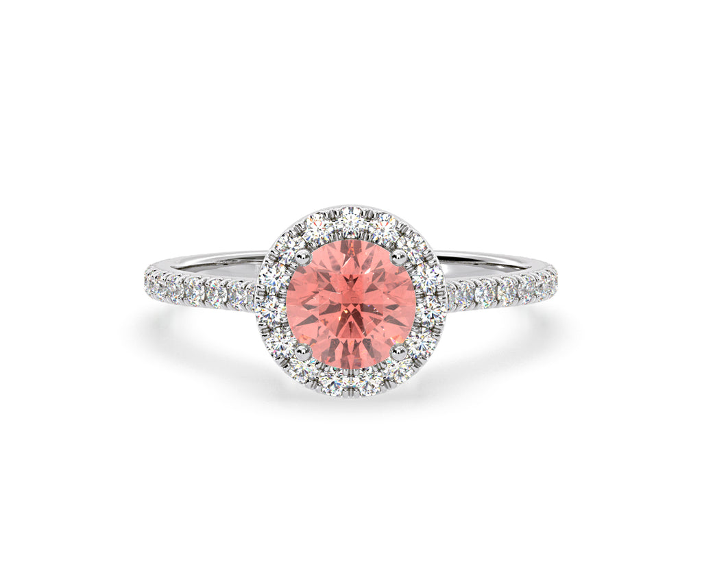 Reina Pink Lab Diamond 1.80ct Halo Ring in 18K White Gold - Elara Collection