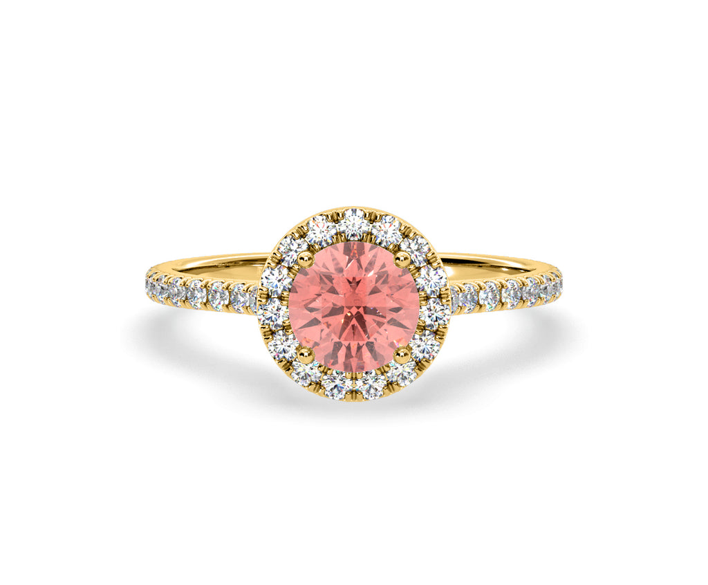 Reina Pink Lab Diamond 1.80ct Halo Ring in 18K Yellow Gold - Elara Collection