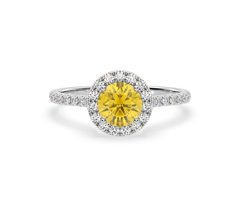 Reina Yellow Lab Diamond 1.80ct Halo Ring in 18K White Gold - Elara Collection