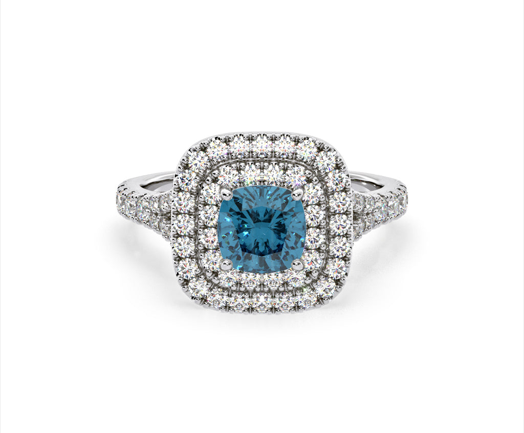 Anastasia Blue Lab Diamond 1.65ct Halo Ring in Platinum - Elara Collection