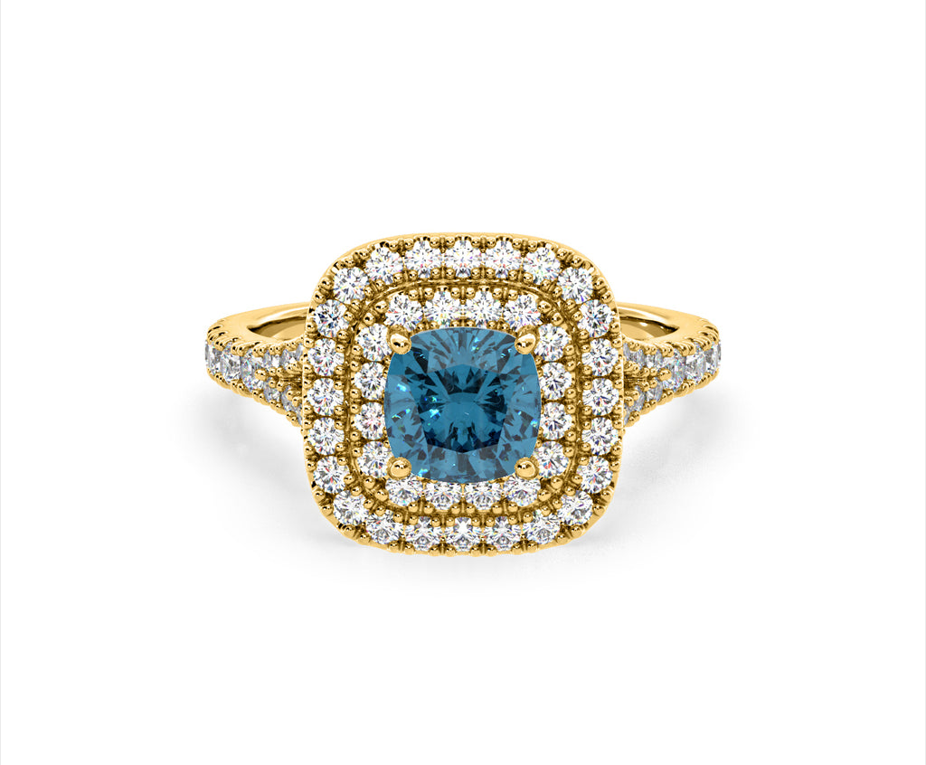 Anastasia Blue Lab Diamond 1.65ct Halo Ring in 18K Yellow Gold - Elara Collection