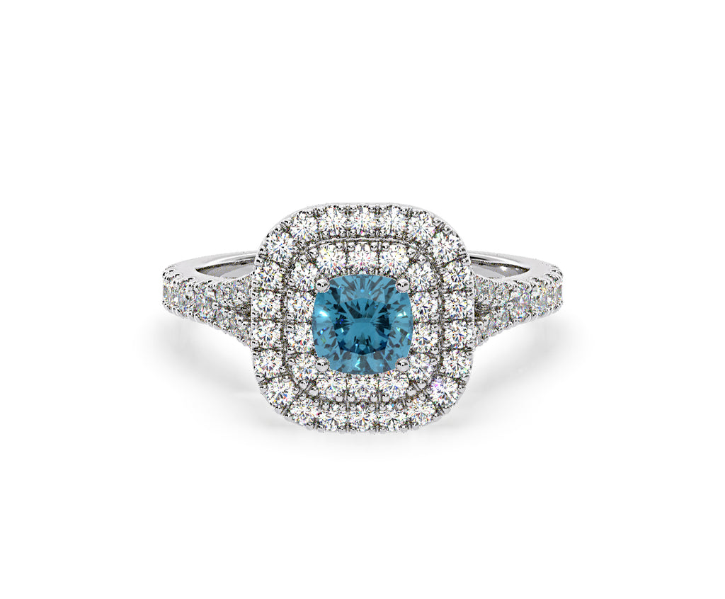 Anastasia Blue Lab Diamond 1.30ct Halo Ring in 18K White Gold - Elara Collection