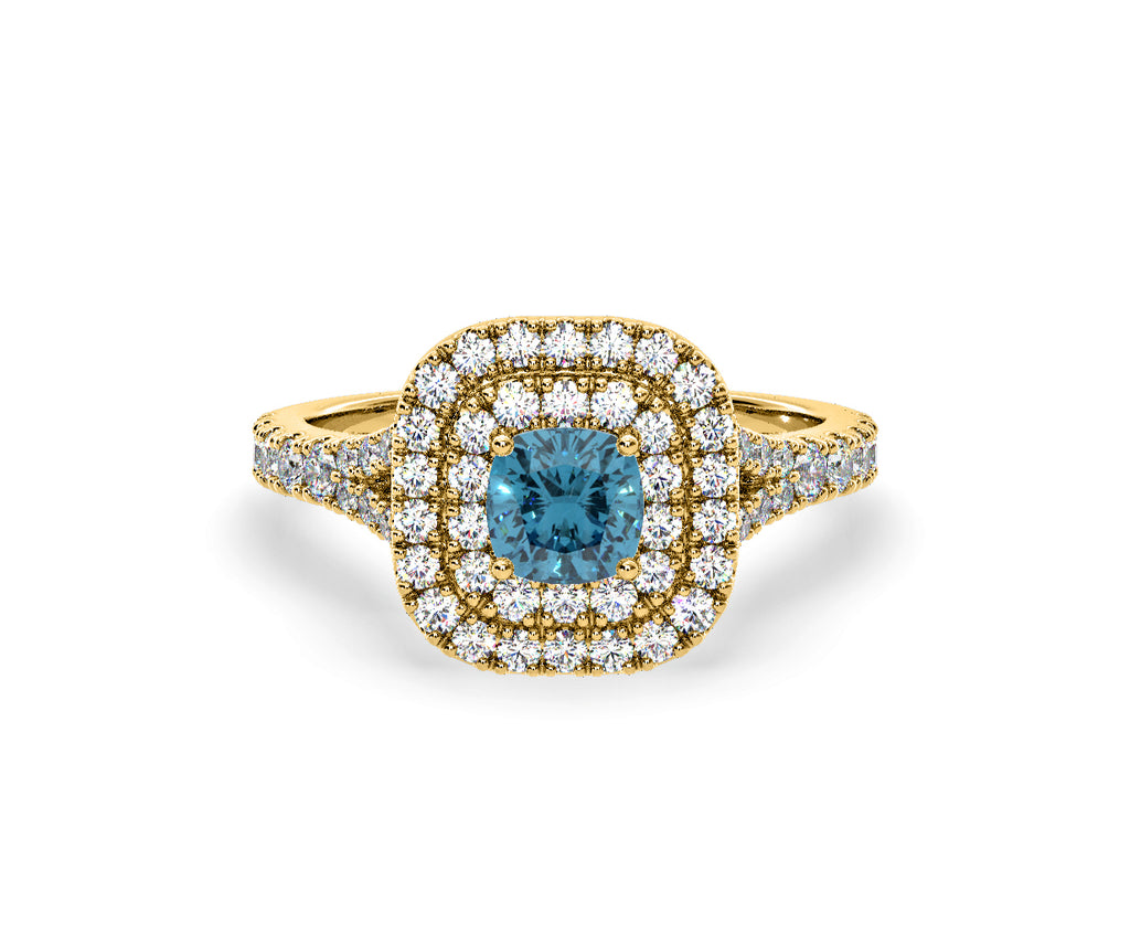 Anastasia Blue Lab Diamond 1.30ct Halo Ring in 18K Yellow Gold - Elara Collection