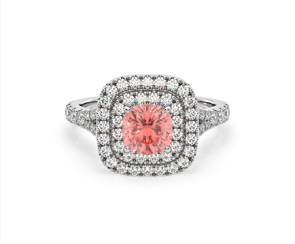 Anastasia Pink Lab Diamond 1.65ct Halo Ring in 18K White Gold - Elara Collection