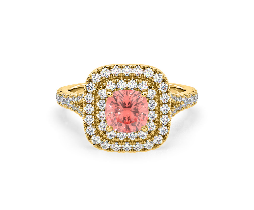 Anastasia Pink Lab Diamond 1.65ct Halo Ring in 18K Yellow Gold - Elara Collection