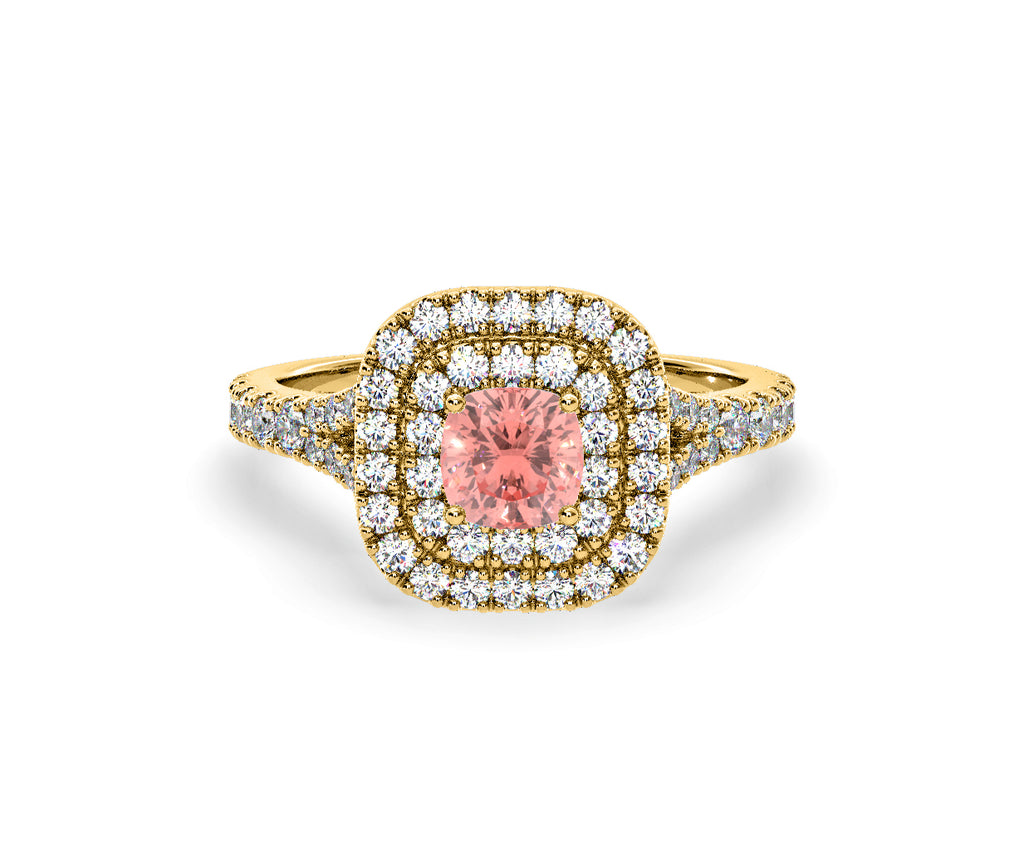 Anastasia Pink Lab Diamond 1.30ct Halo Ring in 18K Yellow Gold - Elara Collection