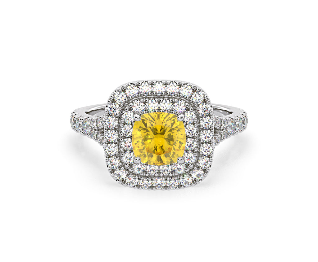 Anastasia Yellow Lab Diamond 1.65ct Halo Ring in 18K White Gold - Elara Collection