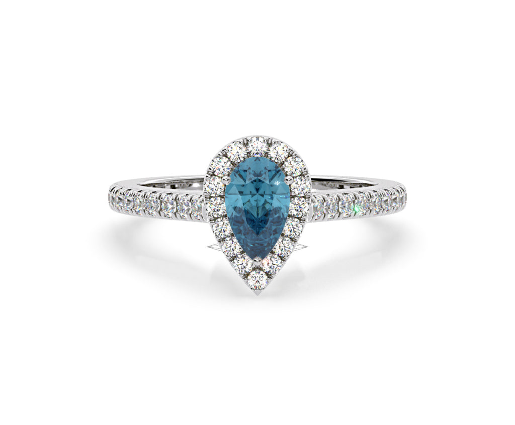 Diana Blue Lab Diamond Pear Halo Ring 1.00ct in 18K White Gold - Elara Collection