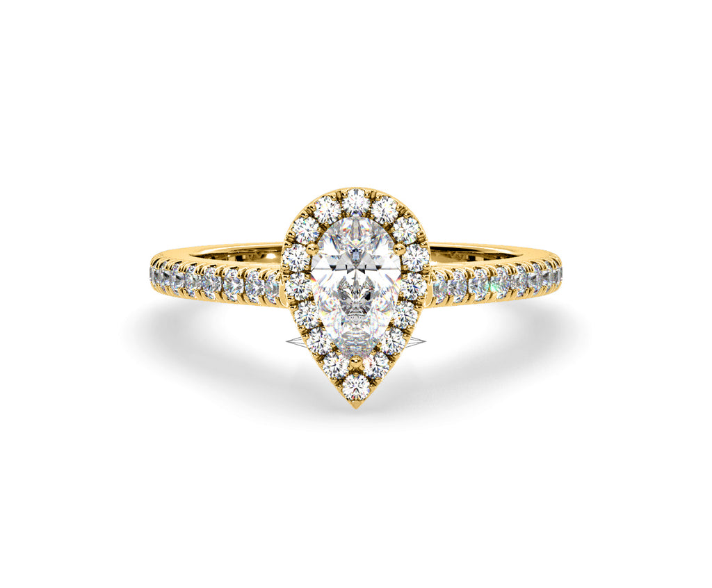 Diana Lab Diamond Pear Halo Engagement Ring in 18K Gold 1ct F/VS1