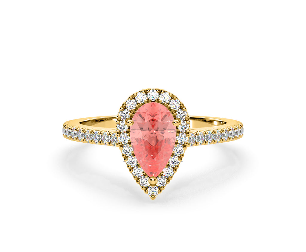 Diana Pink Lab Diamond Pear Halo Ring 1.60ct in 18K Yellow Gold - Elara Collection