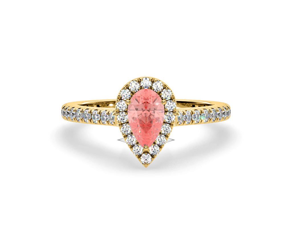 Diana Pink Lab Diamond Pear Halo Ring 1.00ct in 18K Yellow Gold - Elara Collection