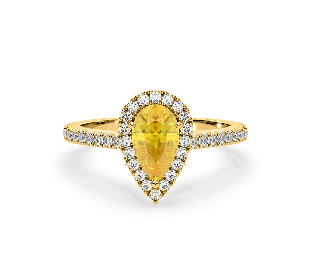 Diana Yellow Lab Diamond Pear Halo Ring 1.60ct in 18K Yellow Gold - Elara Collection