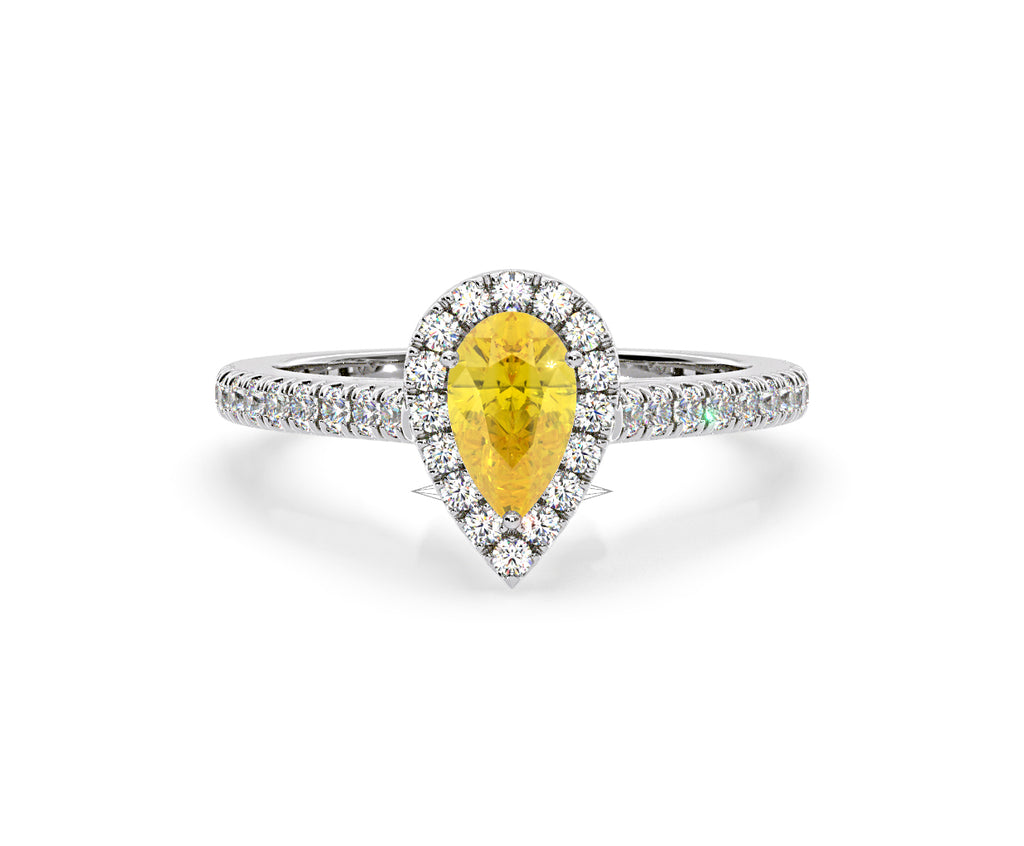 Diana Yellow Lab Diamond Pear Halo Ring 1.00ct in 18K White Gold - Elara Collection