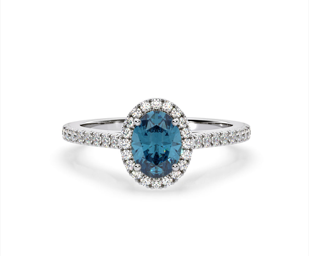 Georgina Blue Lab Diamond Oval Halo 1.60ct Ring in Platinum - Elara Collection