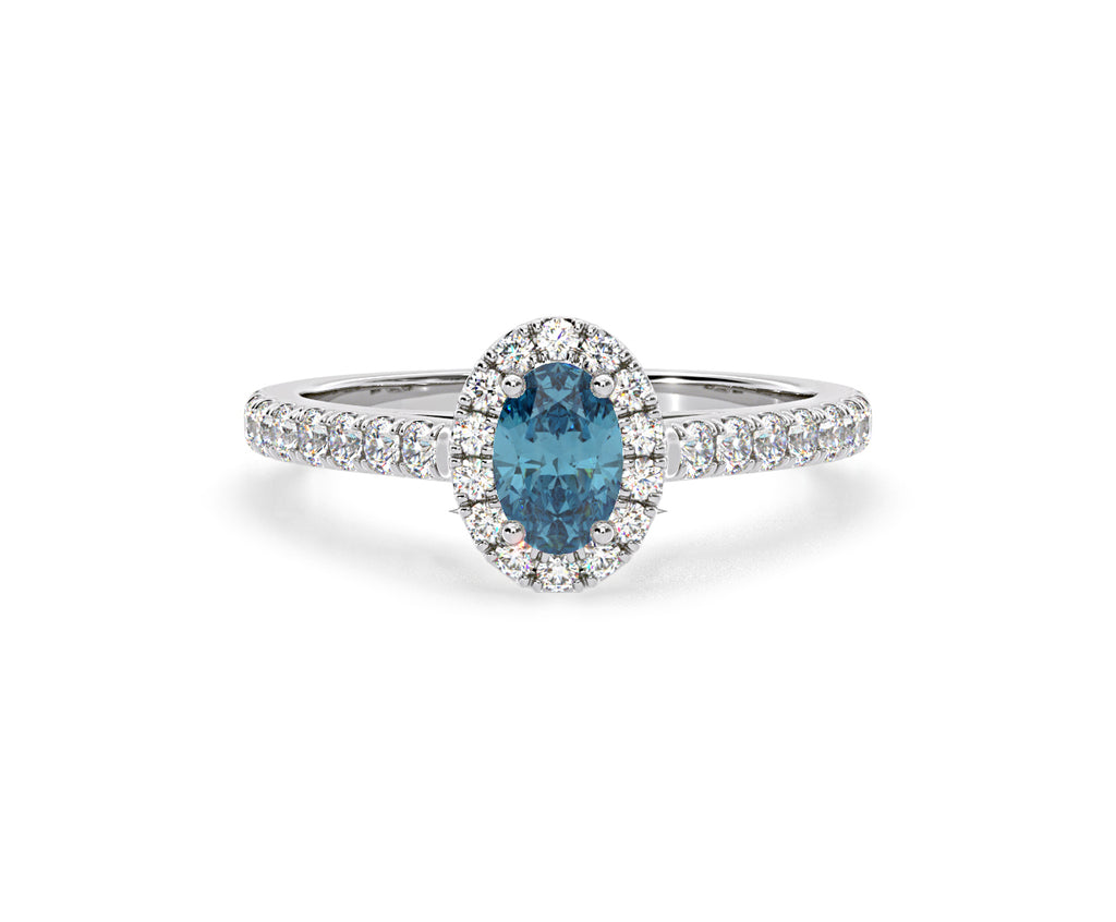 Georgina Blue Lab Diamond Oval Halo 0.90ct Ring in 18K White Gold - Elara Collection