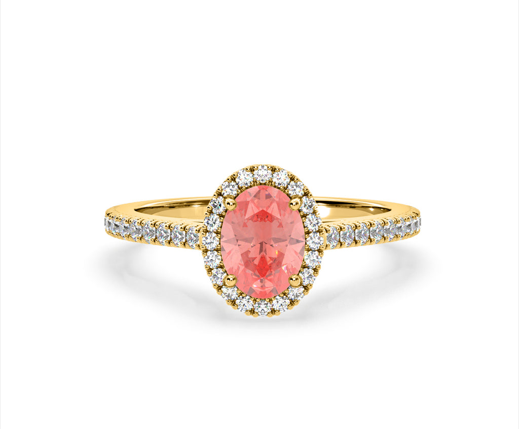 Georgina Pink Lab Diamond Oval Halo 1.60ct Ring in 18K Yellow Gold - Elara Collection