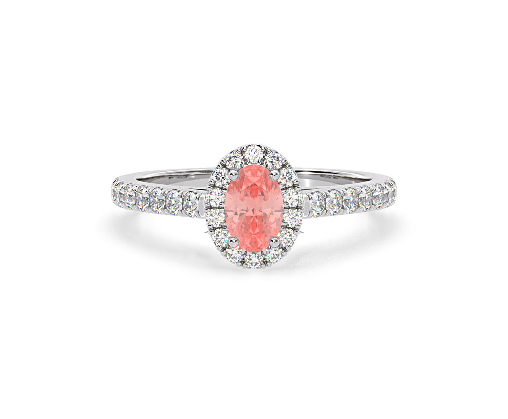 Georgina Pink Lab Diamond Oval Halo 0.90ct Ring in 18K White Gold - Elara Collection