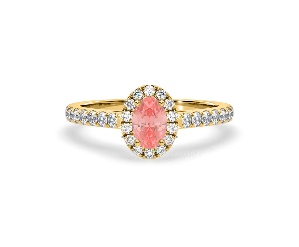 Georgina Pink Lab Diamond Oval Halo 0.90ct Ring in 18K Yellow Gold - Elara Collection