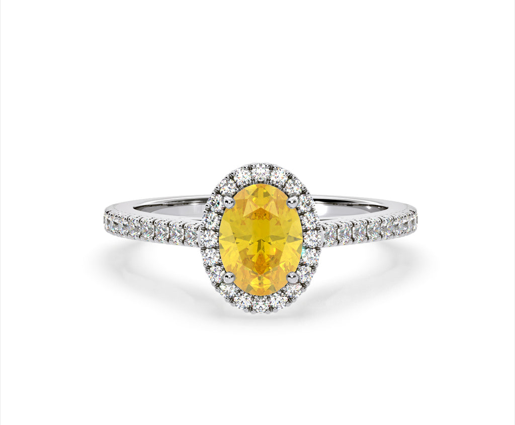 Georgina Yellow Lab Diamond Oval Halo 1.60ct Ring in 18K White Gold - Elara Collection