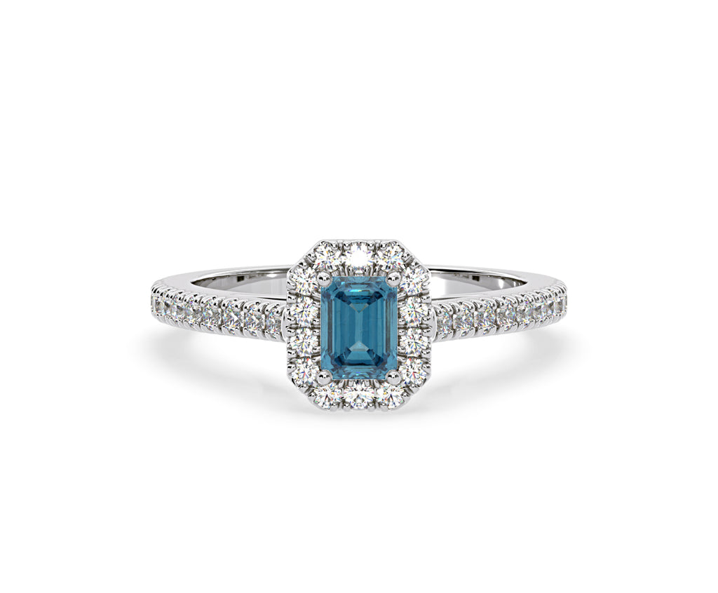 Annabelle Blue Lab Diamond 1.00ct Emerald Cut Halo Ring in Platinum - Elara Collection