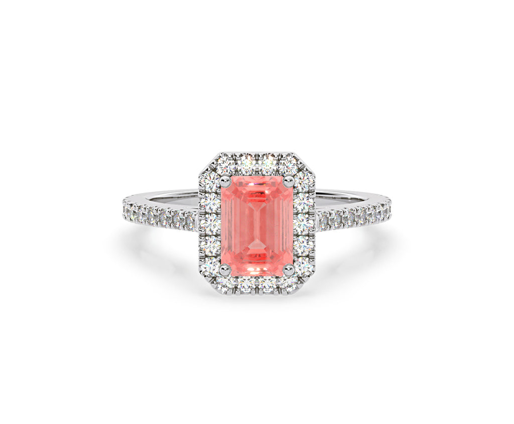 Annabelle Pink Lab Diamond 1.65ct Emerald Cut Halo Ring in Platinum - Elara Collection