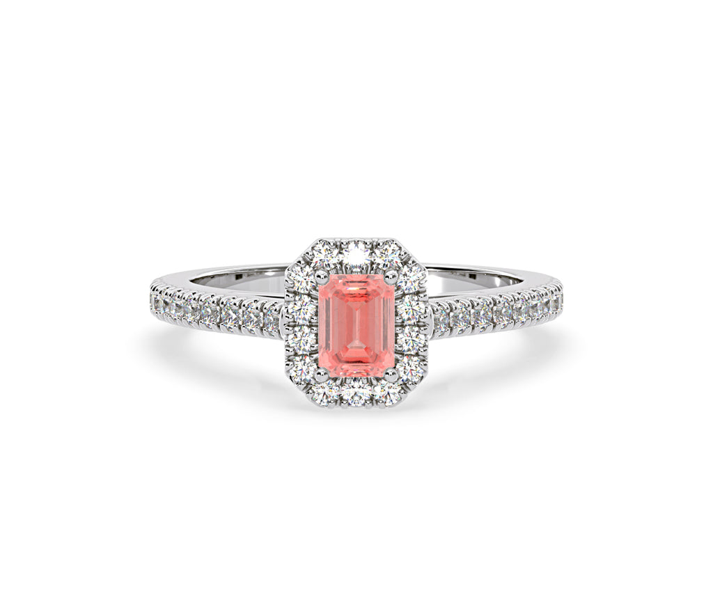 Annabelle Pink Lab Diamond 1.00ct Emerald Cut Halo Ring in 18K White Gold - Elara Collection