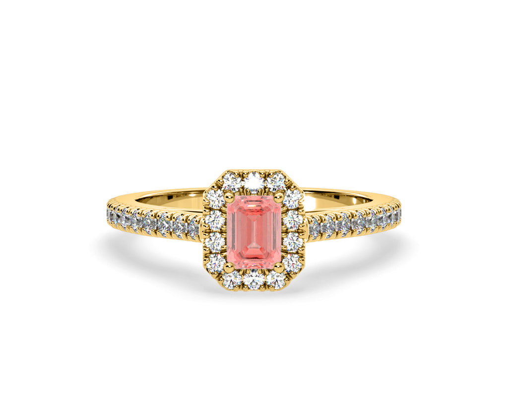 Annabelle Pink Lab Diamond 1.00ct Emerald Cut Halo Ring in 18K Yellow Gold - Elara Collection