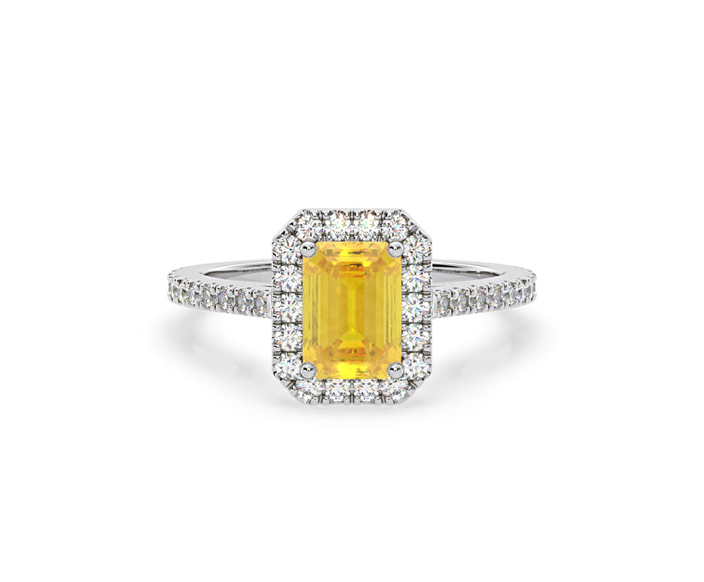 Annabelle Yellow Lab Diamond 1.65ct Emerald Cut Halo Ring in Platinum - Elara Collection