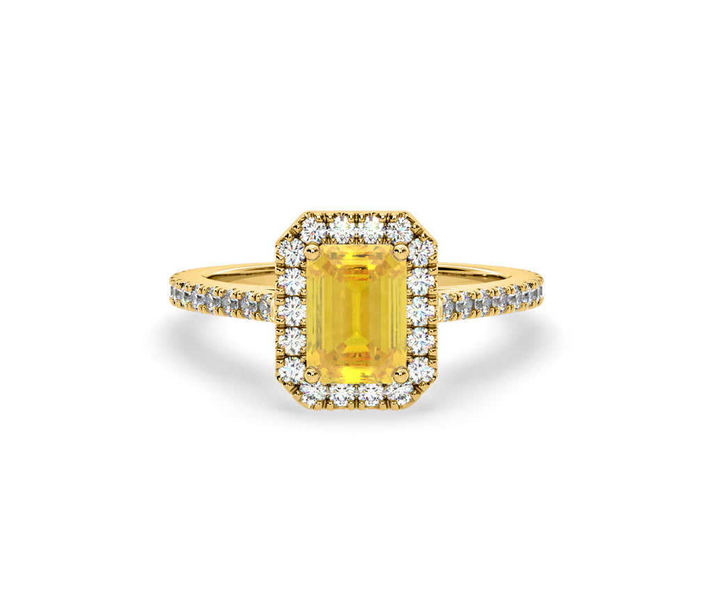 Annabelle Yellow Lab Diamond 1.65ct Emerald Cut Halo Ring in 18K Yellow Gold - Elara Collection