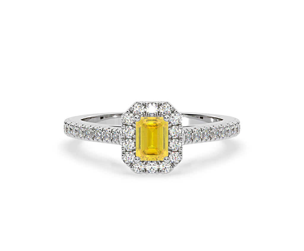 Annabelle Yellow Lab Diamond 1.00ct Emerald Cut Halo Ring in Platinum - Elara Collection