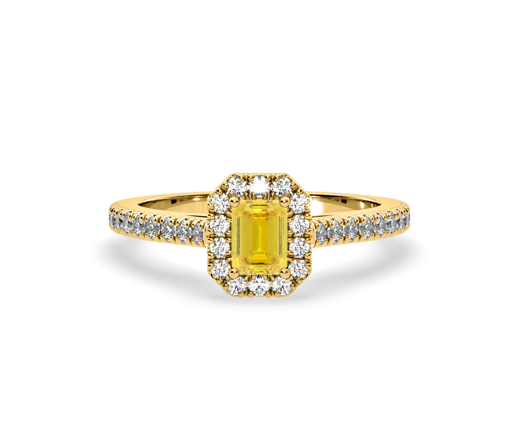 Annabelle Yellow Lab Diamond 1.00ct Emerald Cut Halo Ring in 18K Yellow Gold - Elara Collection