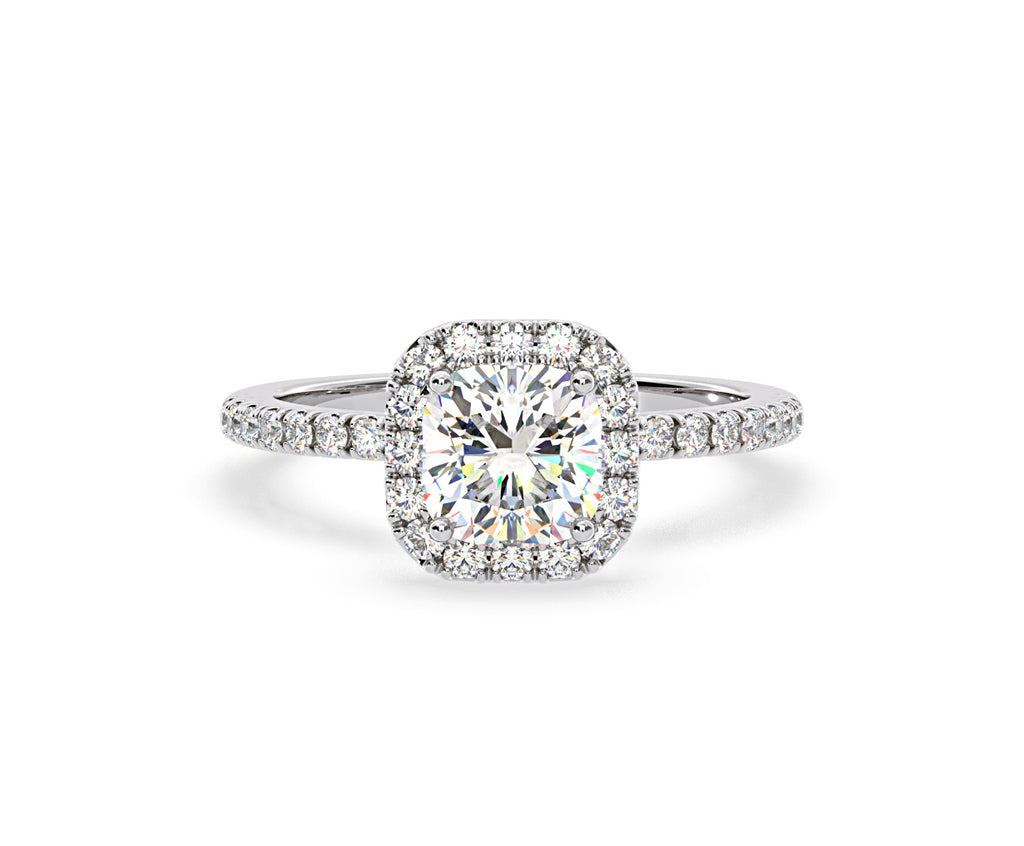 Beatrice GIA Diamond Halo Engagement Ring in Platinum 1.48ct G/SI2