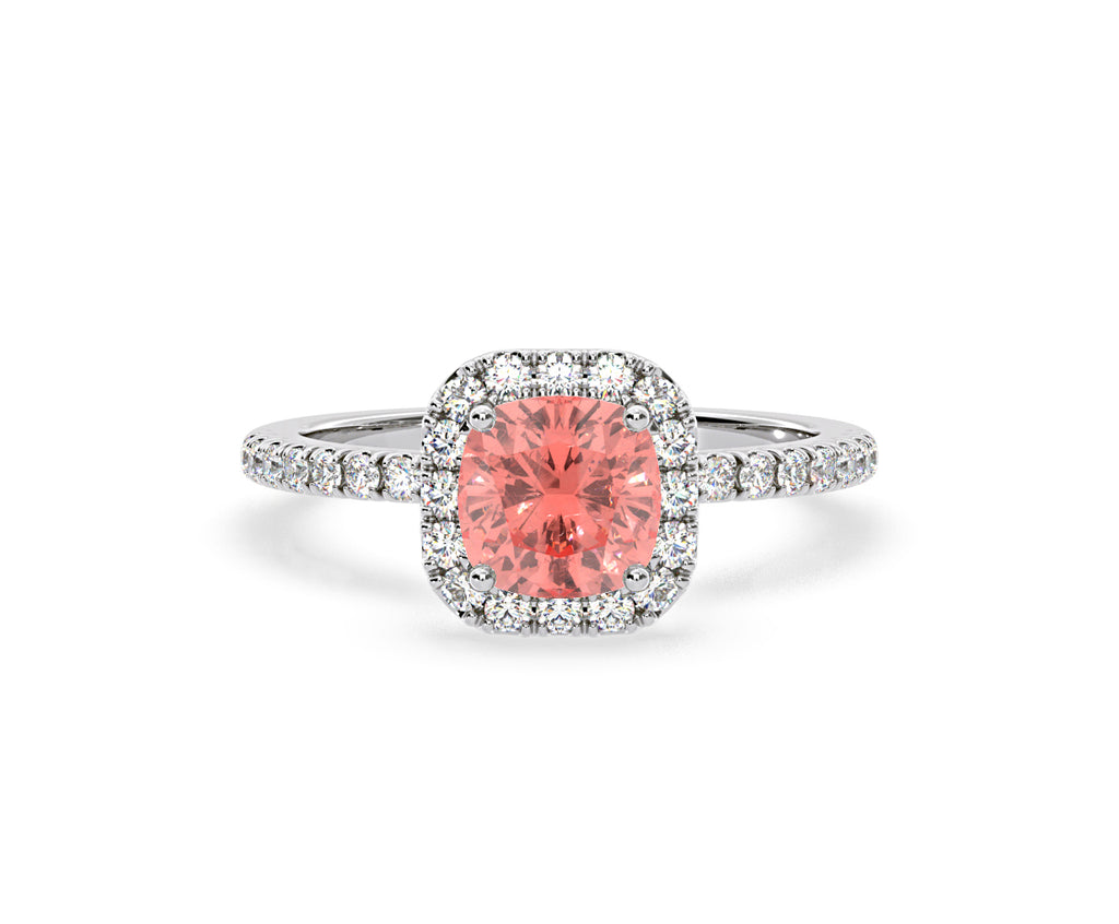 Beatrice Pink Lab Diamond 1.65ct Cushion Halo Ring in 18K White Gold- Elara Collection