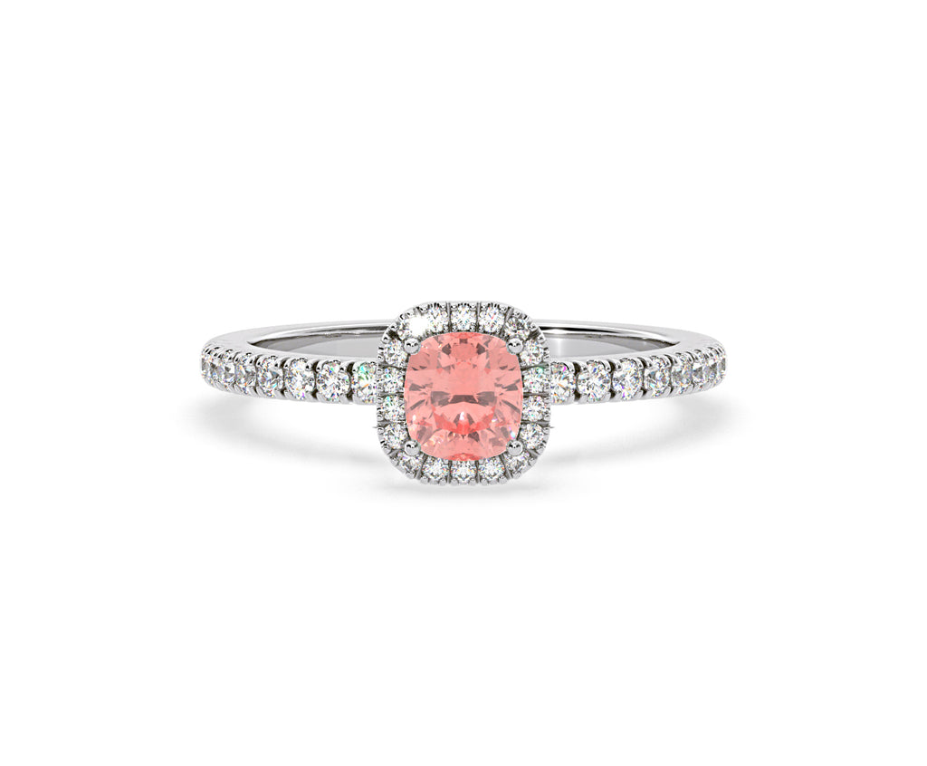 Beatrice Pink Lab Diamond 1.00ct Cushion Halo Ring in 18K White Gold- Elara Collection