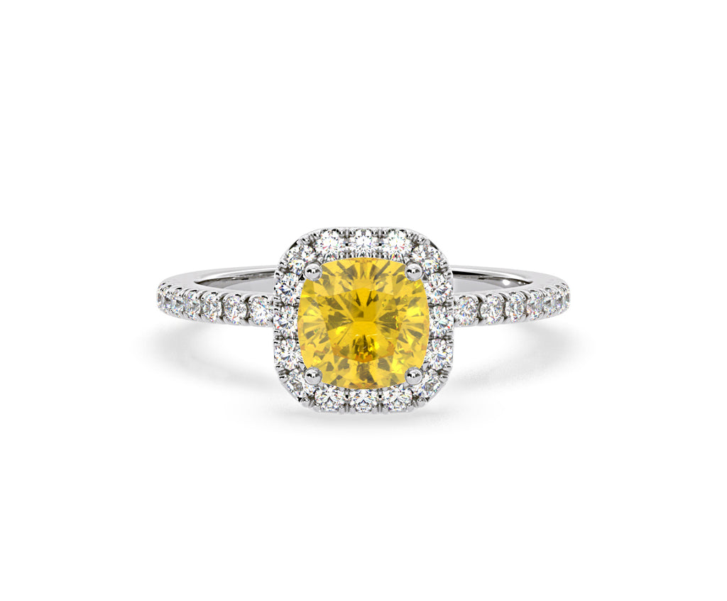 Beatrice Yellow Lab Diamond 1.65ct Cushion Halo Ring in 18K White Gold- Elara Collection