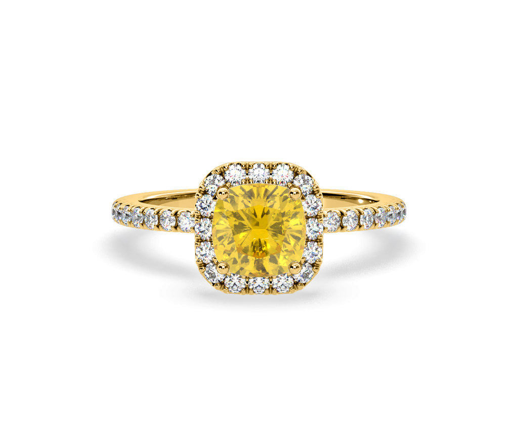 Beatrice Yellow Lab Diamond 1.65ct Cushion Halo Ring in 18K Yellow Gold- Elara Collection